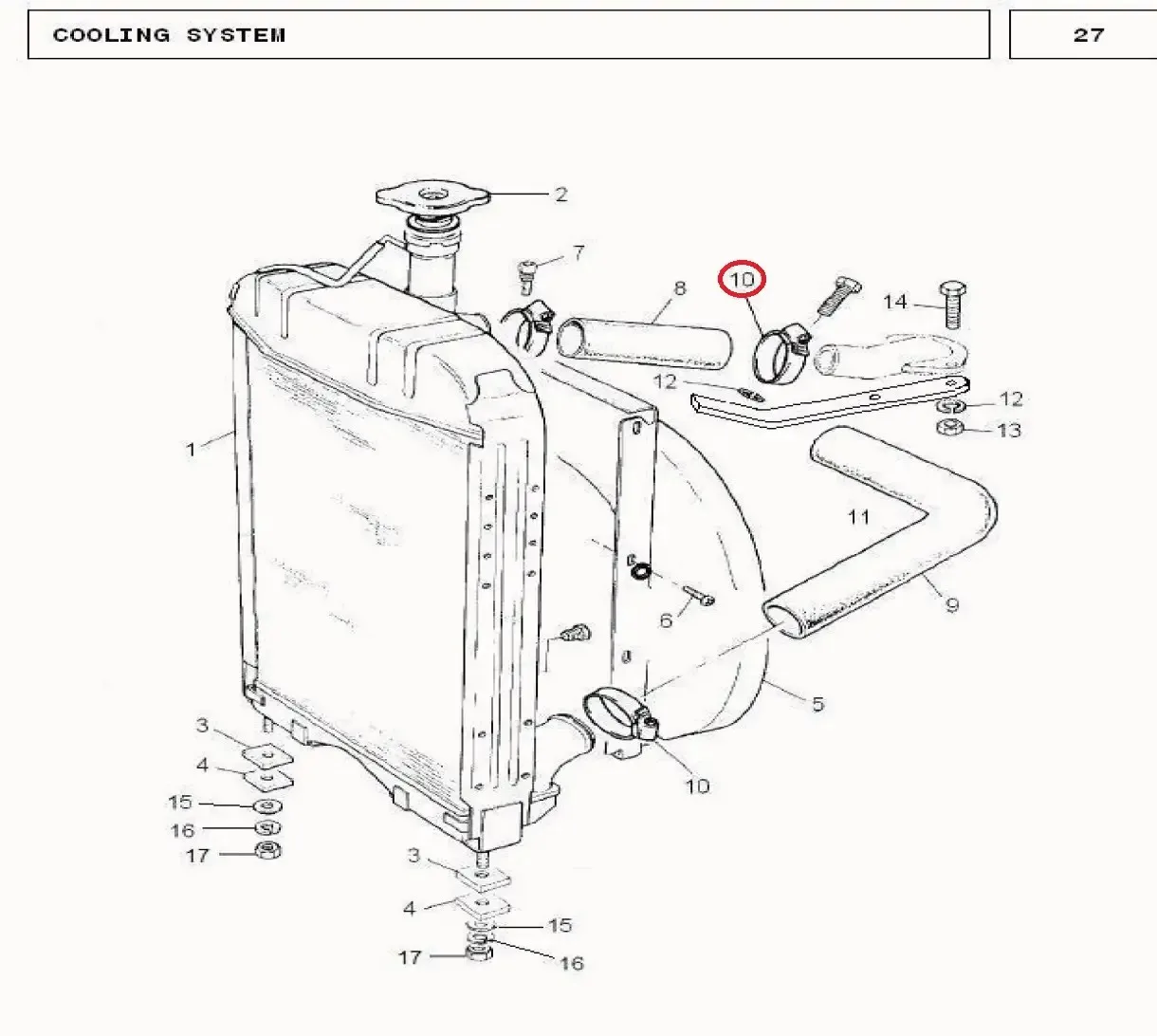 Diagram reference for Millat Massey Ferguson Tractor Spare Part HOSE CLIP 21058121058 - Massey Ferguson tractor spare part