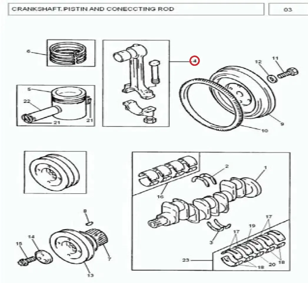 Diagram reference for Millat Massey Ferguson Tractor Spare Part 9 CON ROD ASSY 385183289141152912 L - Massey Ferguson tractor spare part
