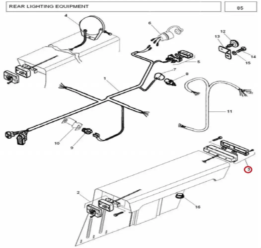 Diagram reference for Millat Massey Ferguson Tractor Spare Part 7 LAMPREARINDSTOPRH 3433071343307 - Massey Ferguson tractor spare part