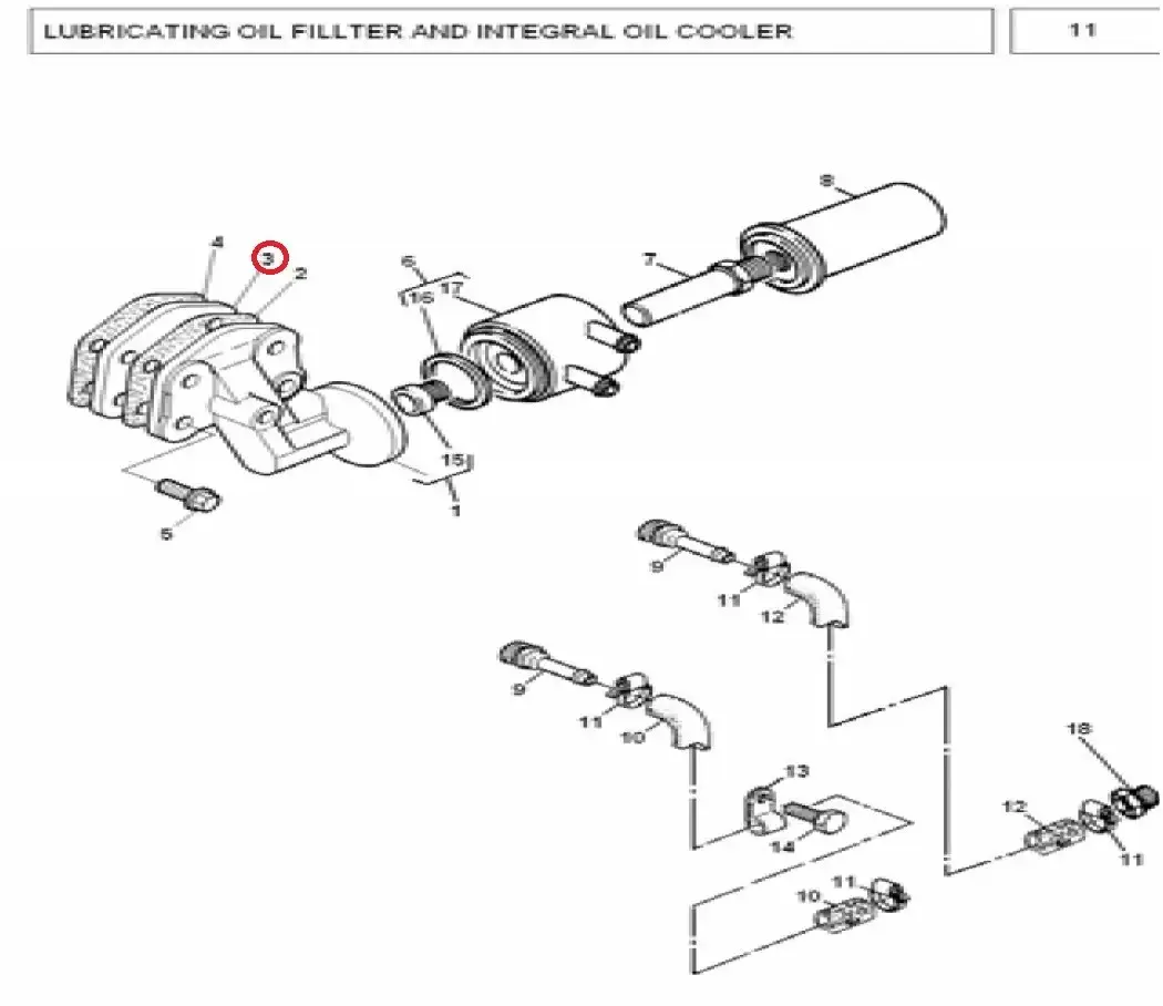 Diagram reference for Millat Massey Ferguson Tractor Spare Part 4 ADAPTOR FILTER HEAD 18328413773 T 091 - Massey Ferguson tractor spare part