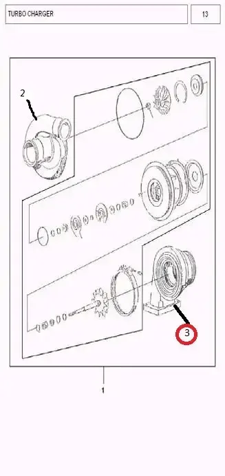 Diagram reference for Millat Massey Ferguson Tractor Spare Part 79 HOUSING TURBO 1311879 - Massey Ferguson tractor spare part