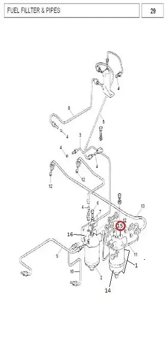 Diagram reference for Millat Massey Ferguson Tractor Spare Part 951 HEAD FUEL FILTER 11903951 - Massey Ferguson tractor spare part