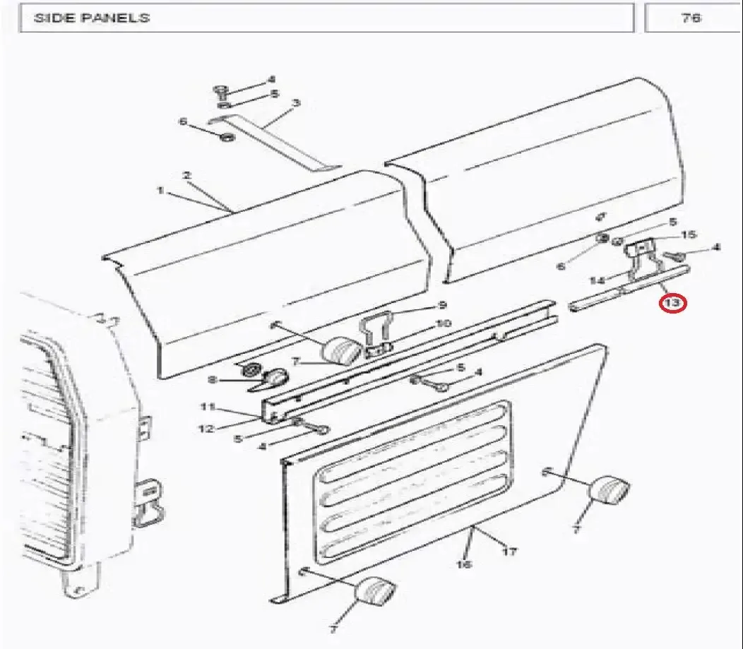 Diagram reference for Millat Massey Ferguson Tractor Spare Part 0 SIDEGRILLRUBBER 38523307011694880 - Massey Ferguson tractor spare part