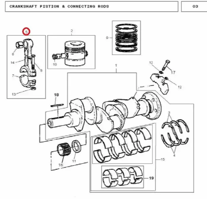 Diagram reference for Millat Massey Ferguson Tractor Spare Part CONNECTING ROD ASSY 18400118400 - Massey Ferguson tractor spare part