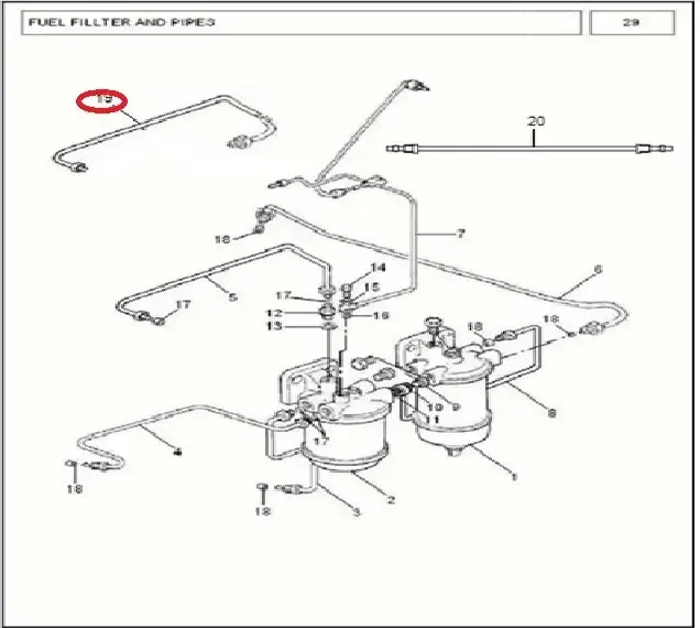 Diagram reference for Millat Massey Ferguson Tractor Spare Part 2 PIPE FLTTOHEATER SWITCH 1980021198002 - Massey Ferguson tractor spare part