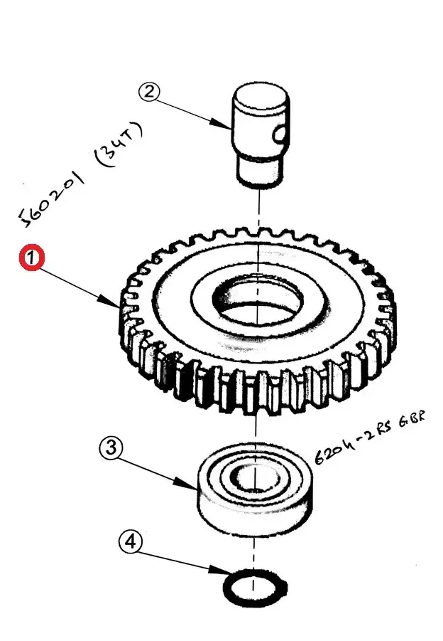 Diagram reference for Millat Massey Ferguson Tractor Spare Part 1 INTERMEDIATE GEAR WITH BEA RING JF 905602015560201 - Massey Ferguson tractor spare part