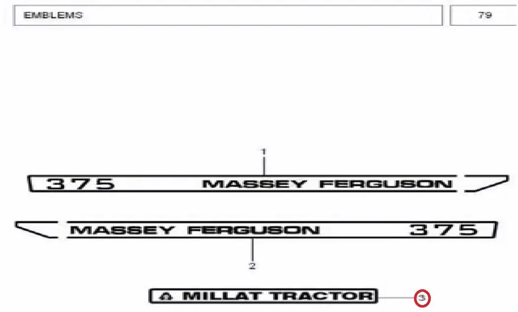 Diagram reference for Millat Massey Ferguson Tractor Spare Part EMBLEMMILLATCOMMON 33803133803 - Massey Ferguson tractor spare part