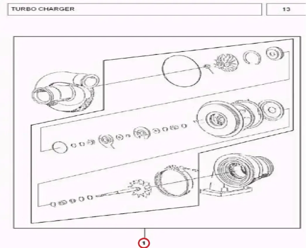 Diagram reference for Millat Massey Ferguson Tractor Spare Part 5 TURBOCHARGER 1850751185075 - Massey Ferguson tractor spare part