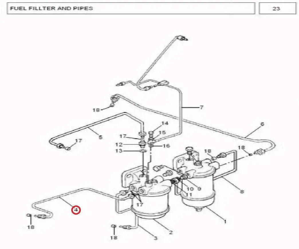 Diagram reference for Millat Massey Ferguson Tractor Spare Part 4 PIPE PUMP TO FILTER KUNDA 1950041195004 S 1 - Massey Ferguson tractor spare part