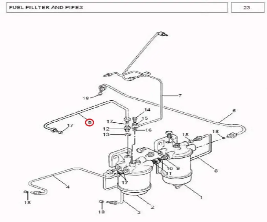 Diagram reference for Millat Massey Ferguson Tractor Spare Part 5 PIPE RETURN 1950051195005 - Massey Ferguson tractor spare part