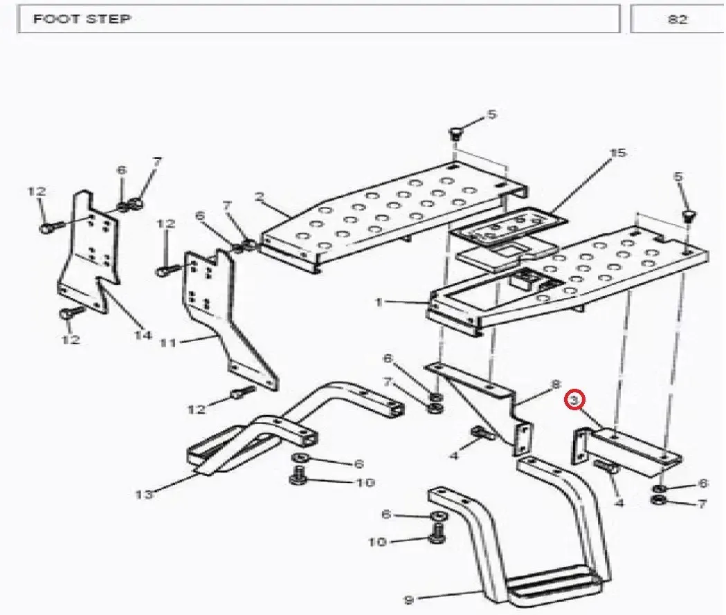 Diagram reference for Millat Massey Ferguson Tractor Spare Part 1 SUPPORT REARLHFOOTSTEP 303081 - Massey Ferguson tractor spare part
