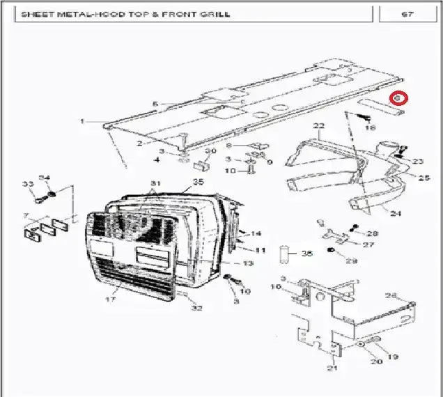 Diagram reference for Millat Massey Ferguson Tractor Spare Part MOULDINGSTRIPHOODTOP 23342123342 - Massey Ferguson tractor spare part