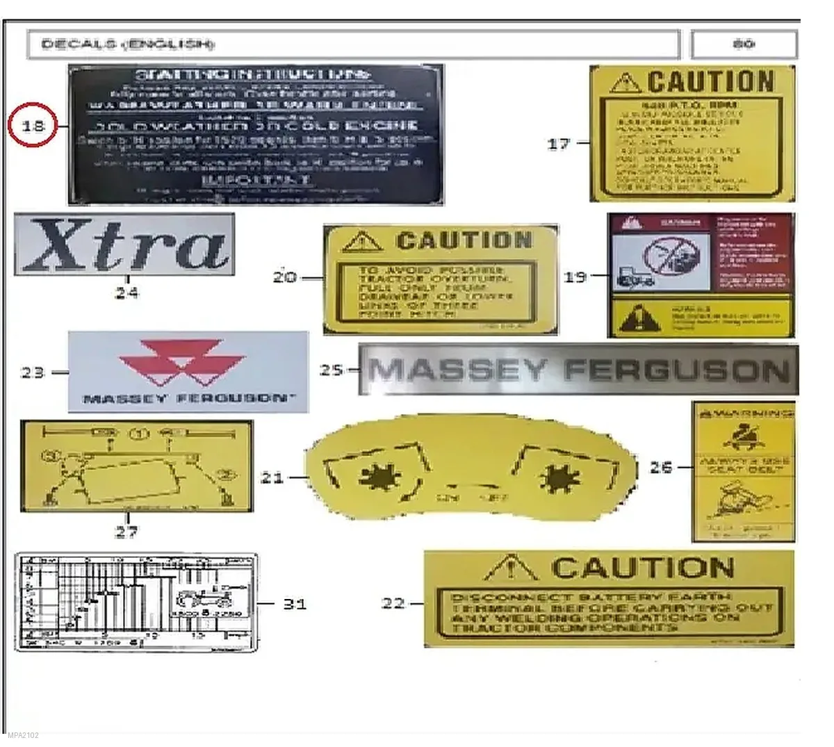 Millat Massey Ferguson Tractor Spare Part DECALSTARTINGINSTRUCTION 33052133052 - Massey Ferguson tractor spare part