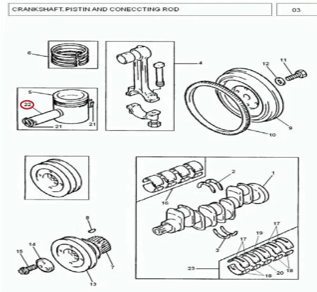 Diagram reference for Millat Massey Ferguson Tractor Spare Part 4 PIN GUDGEON MF 375 18325413313 M 004 L - Massey Ferguson tractor spare part