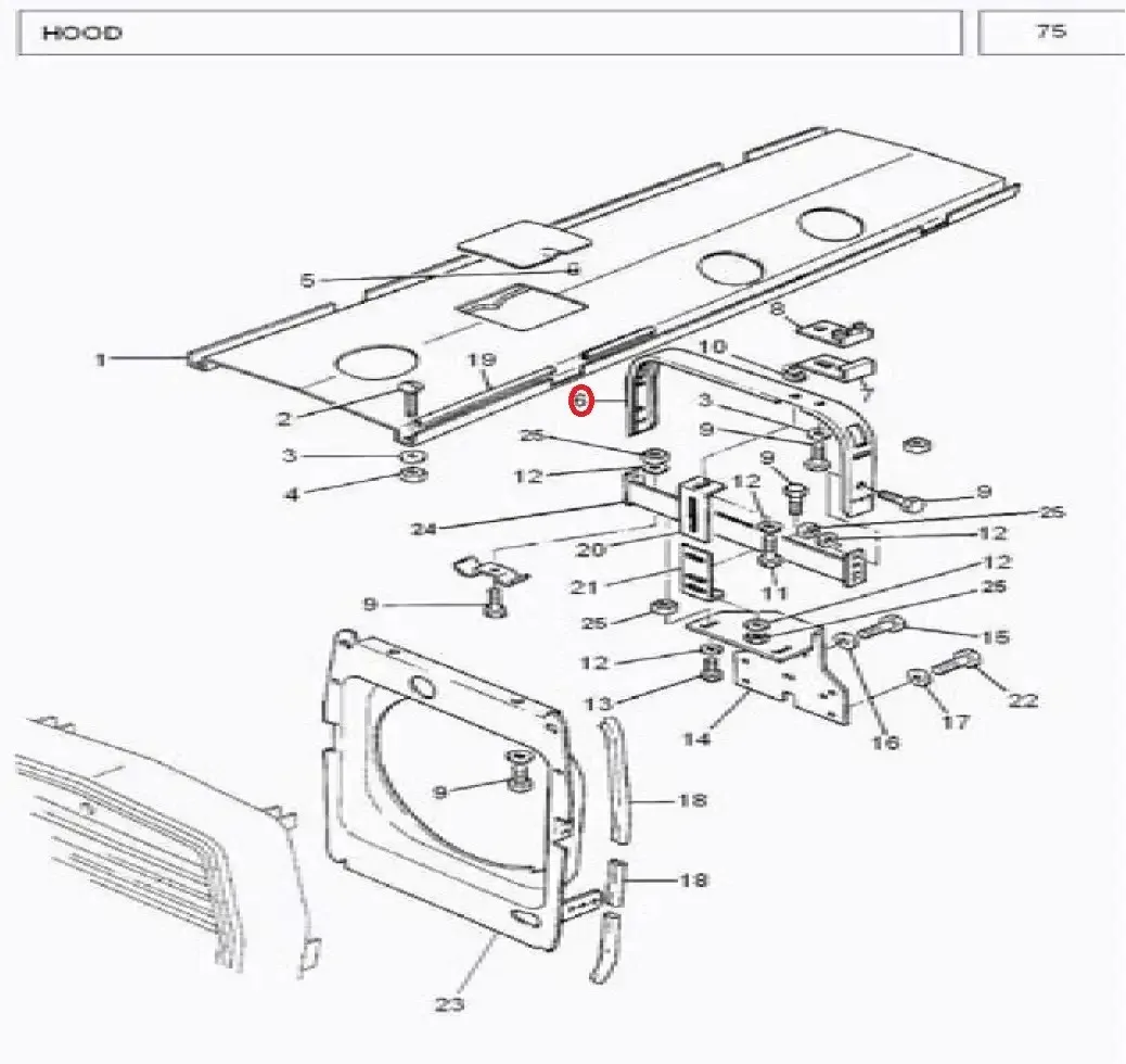 Diagram reference for Millat Massey Ferguson Tractor Spare Part 2 SUPPORT HOOD MF 385 23331211694194 F - Massey Ferguson tractor spare part