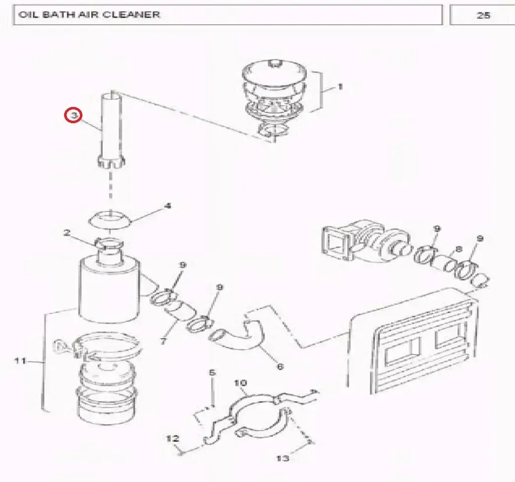 Diagram reference for Millat Massey Ferguson Tractor Spare Part 3 PIPE PRECLEANER MF 260 4550031455003 - Massey Ferguson tractor spare part