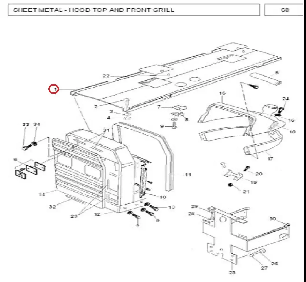 Diagram reference for Millat Massey Ferguson Tractor Spare Part HOODTOP 24023330123310 F - Massey Ferguson tractor spare part