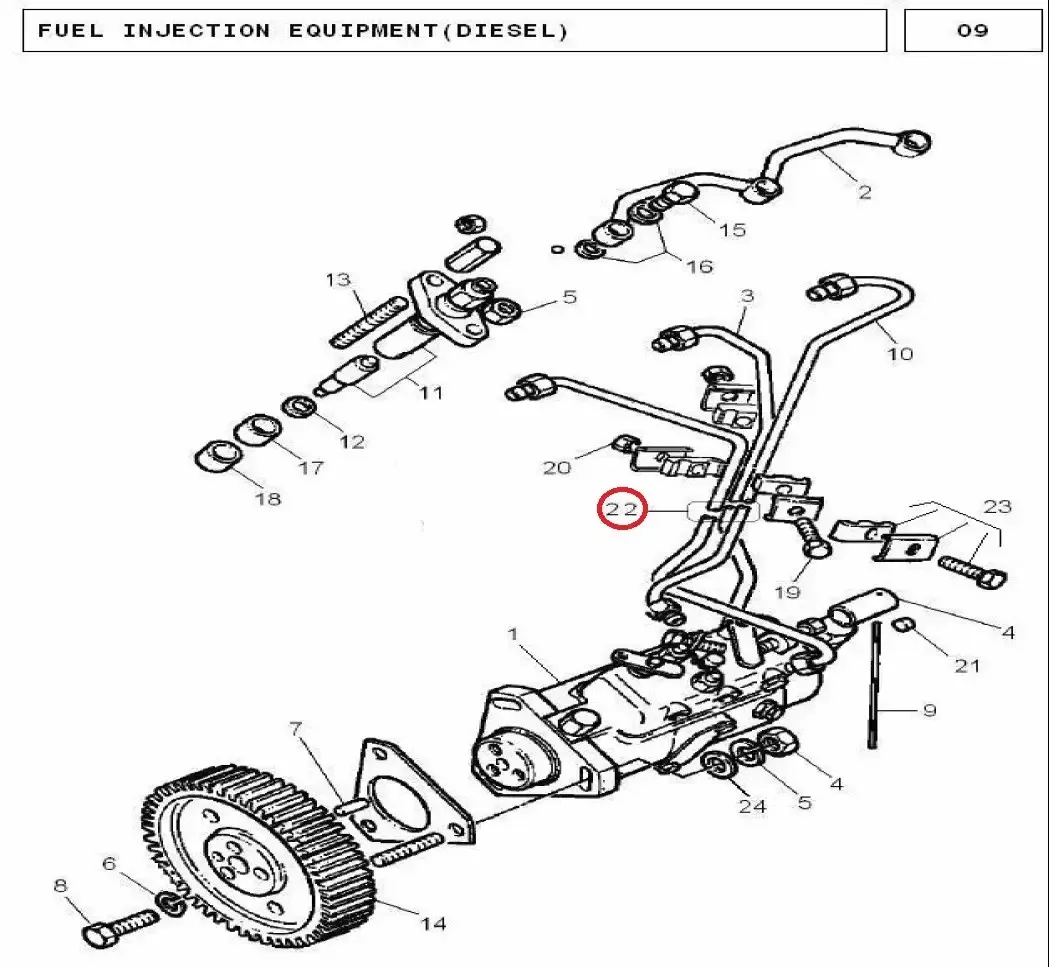 Diagram reference for Millat Massey Ferguson Tractor Spare Part PIPE CYL 31809513521 E 021 - Massey Ferguson tractor spare part