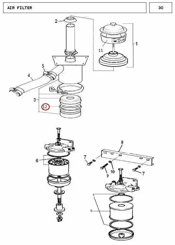 Diagram reference for Millat Massey Ferguson Tractor Spare Part 832 RING AIR CLEANER 24011850832 - Massey Ferguson tractor spare part