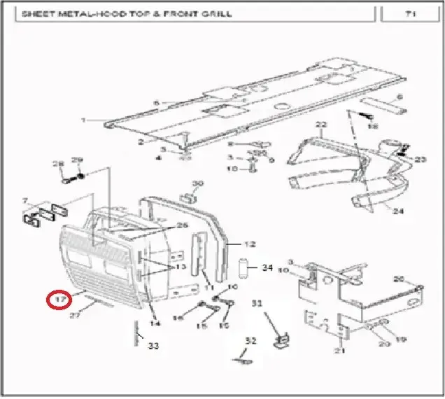 Diagram reference for Millat Massey Ferguson Tractor Spare Part 2 GRILLFRONT MF 350 2380021238002 - Massey Ferguson tractor spare part