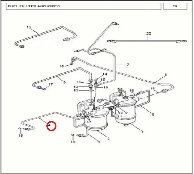 Diagram reference for Millat Massey Ferguson Tractor Spare Part 4 ASSY PIPE FLTINJ PUMP 1980041198004 - Massey Ferguson tractor spare part